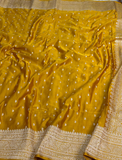Mustard Yellow Handwoven Banarasi Satin Silk Saree