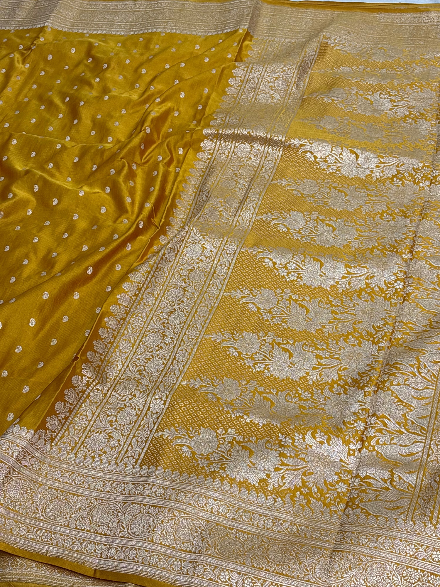 Mustard Yellow Handwoven Banarasi Satin Silk Saree