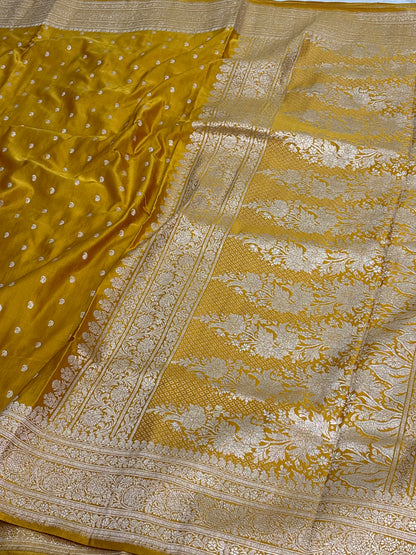 Mustard Yellow Handwoven Banarasi Satin Silk Saree