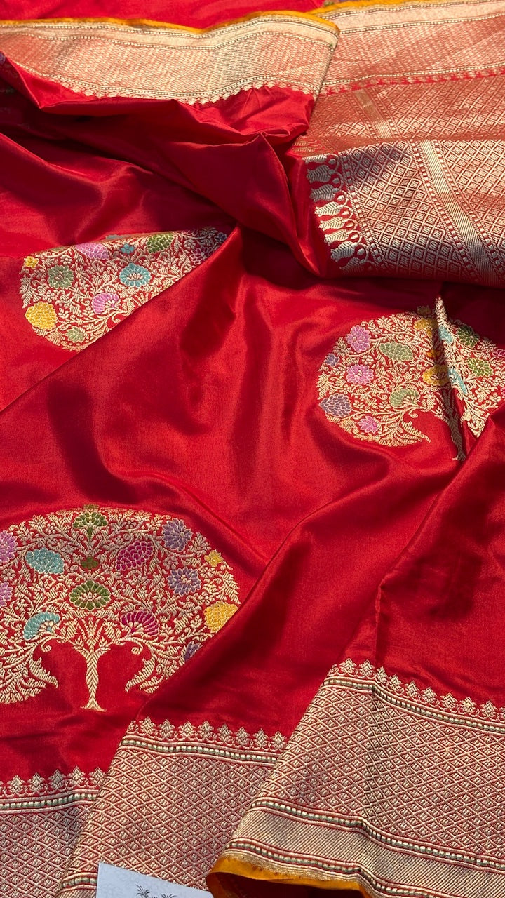 Red Banarasi Katan Silk Handwoven Saree