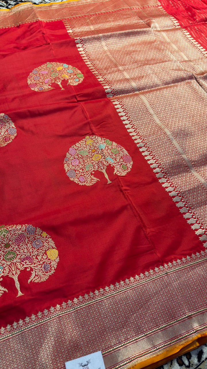 Red Banarasi Katan Silk Handwoven Saree