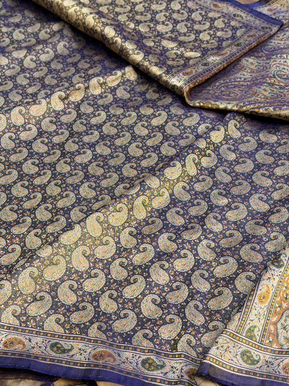 Royal Blue Handwoven Pure Banarasi Satin Tanchoi Silk Saree