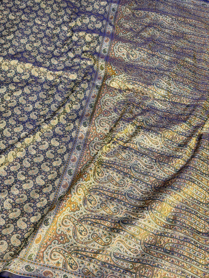 Royal Blue Handwoven Pure Banarasi Satin Tanchoi Silk Saree
