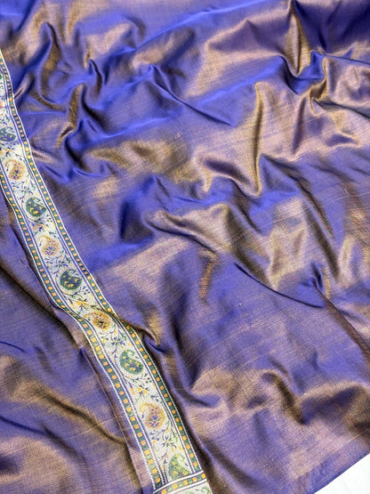 Royal Blue Handwoven Pure Banarasi Satin Tanchoi Silk Saree
