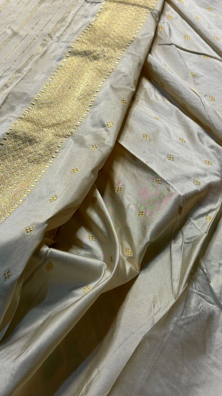 Ivory Banarasi Katan Silk Handwoven Saree
