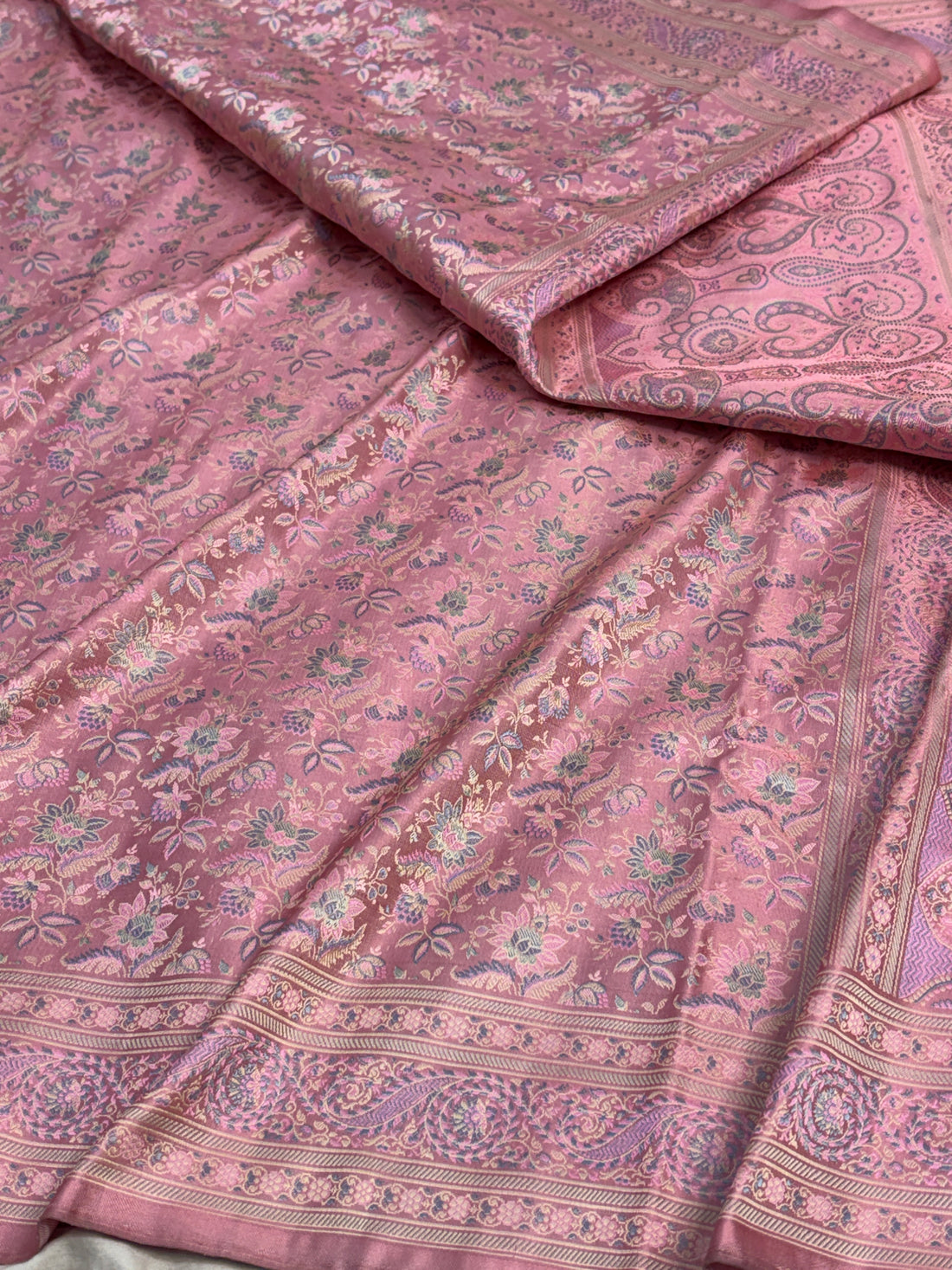 Peach Handwoven Pure Banarasi Satin Tanchoi Silk Saree