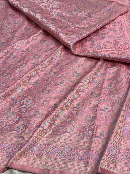 Peach Handwoven Pure Banarasi Satin Tanchoi Silk Saree