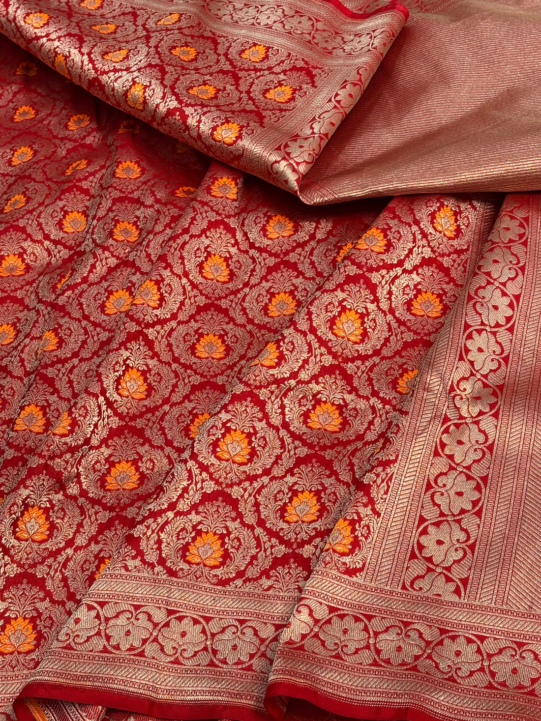 Red Banarasi Pure Katan Silk Brocade Saree with Meenakari Work