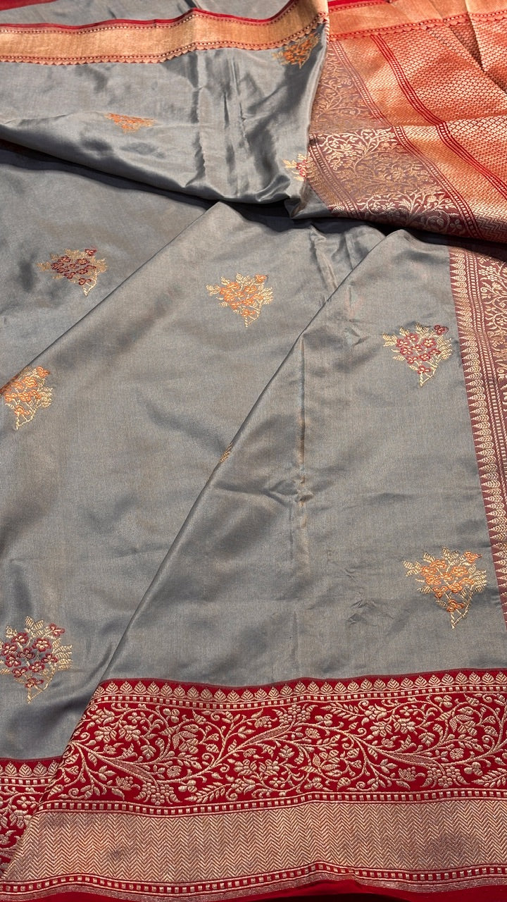 Grey Banarasi Katan Silk Handwoven Saree