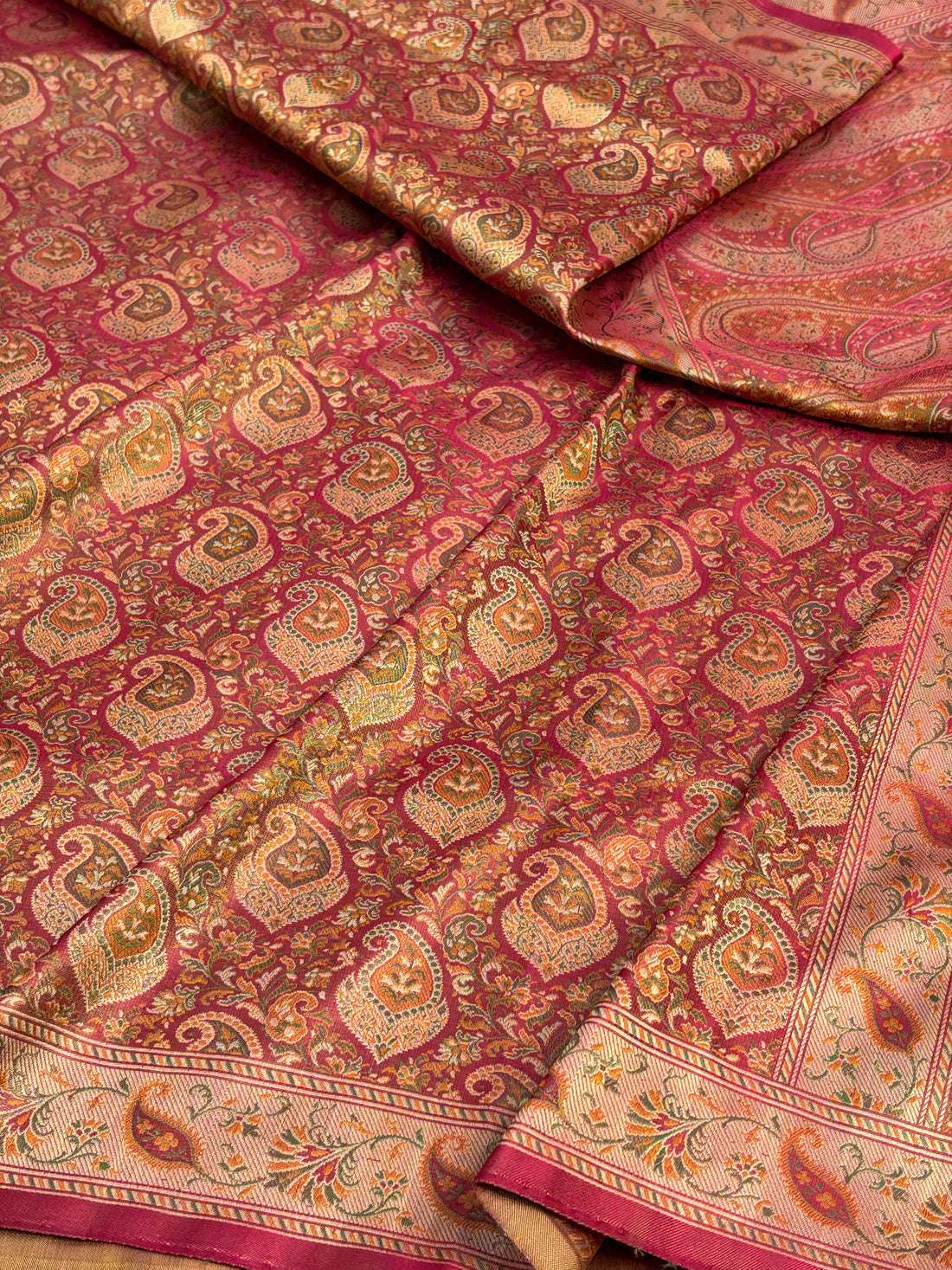 Dark Peach Handwoven Pure Banarasi Kora Silk Saree