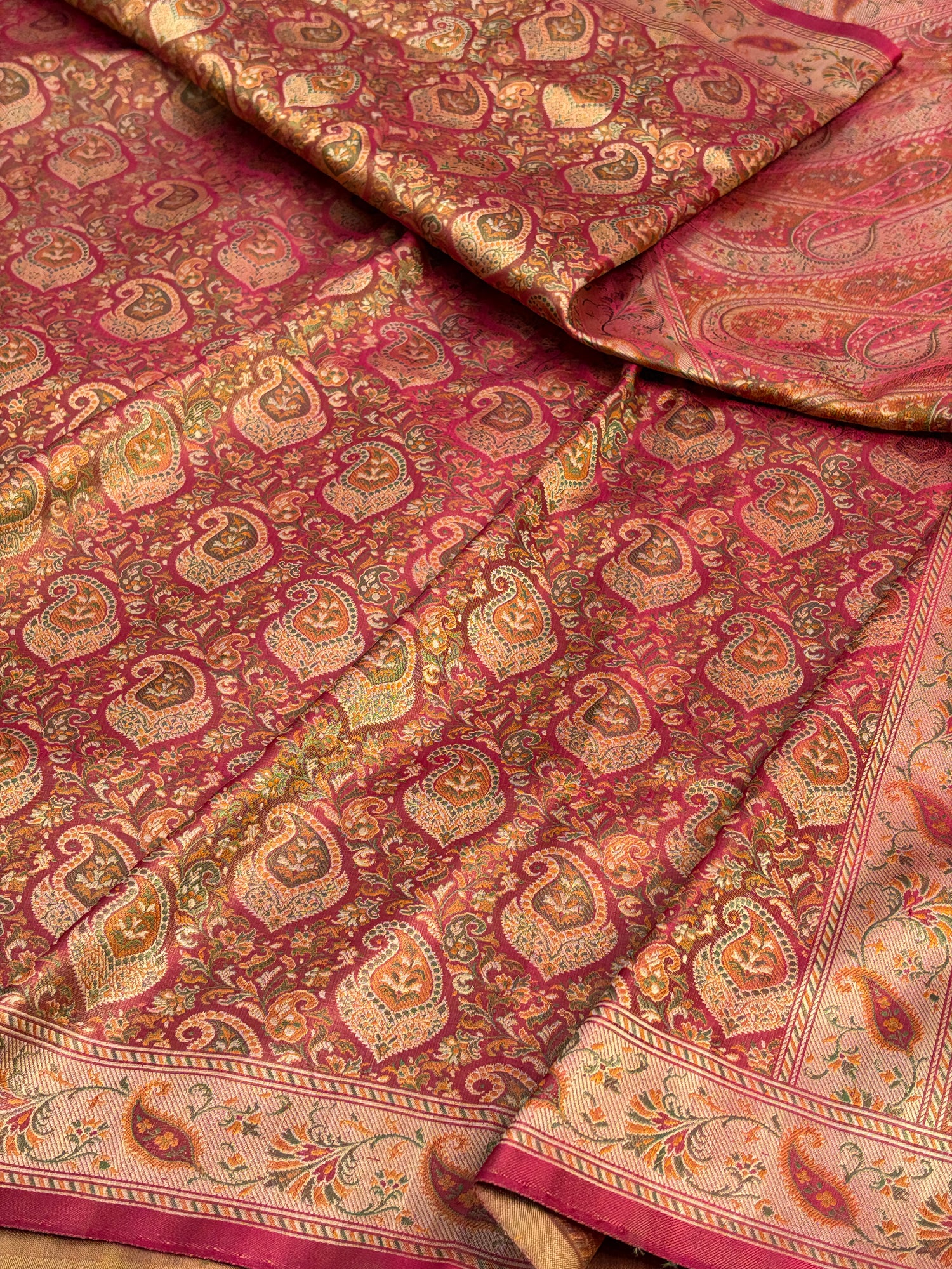 Dark Peach Handwoven Pure Banarasi Kora Silk Saree