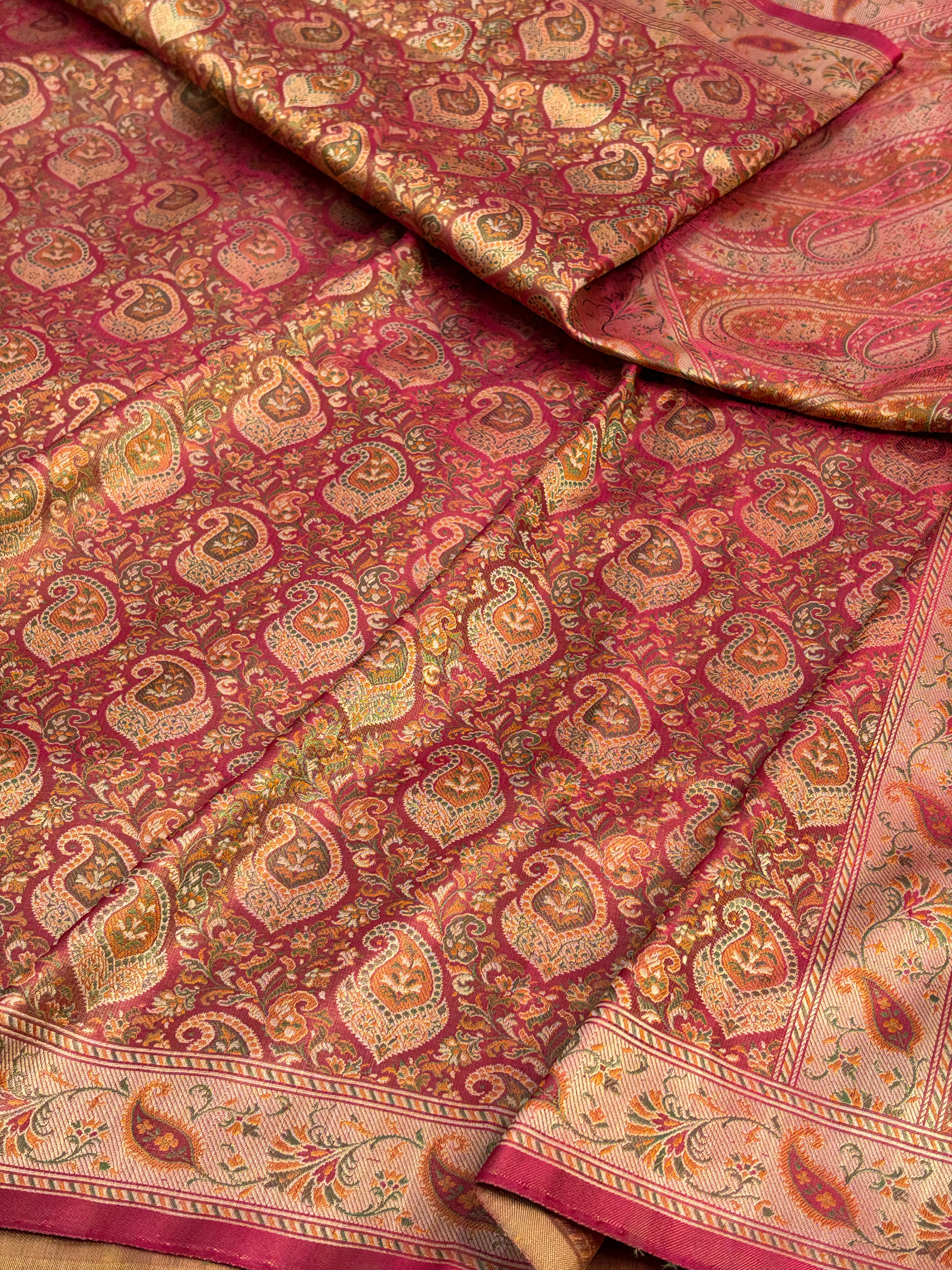 Dark Peach Handwoven Pure Banarasi Kora Silk Saree
