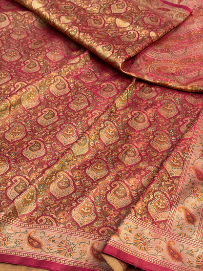 Dark Peach Handwoven Pure Banarasi Kora Silk Saree