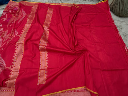 Red Jamdani Banarasi Katan Silk Ektara Saree