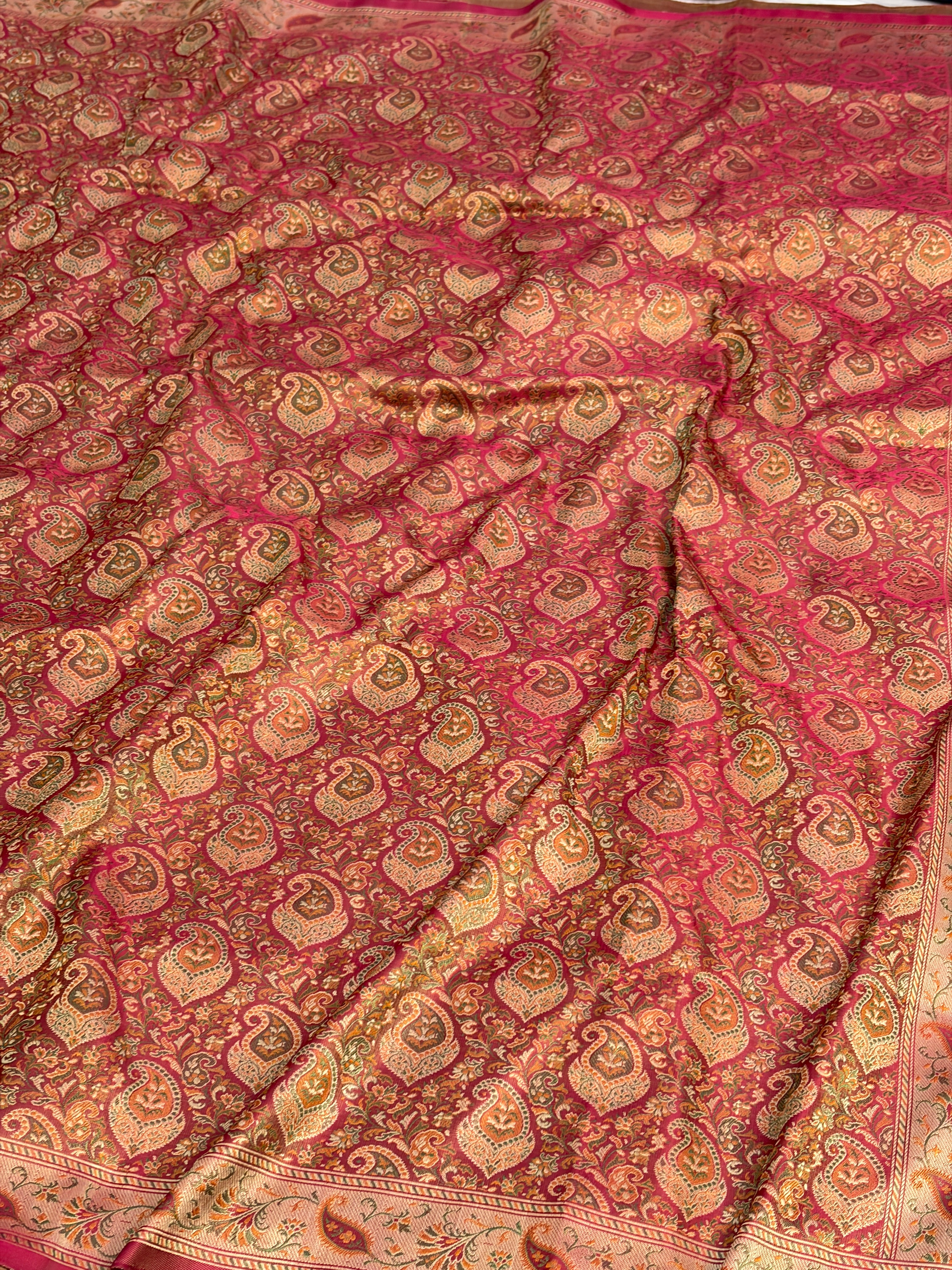 Dark Peach Handwoven Pure Banarasi Kora Silk Saree