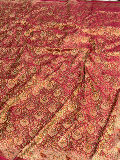 Dark Peach Handwoven Pure Banarasi Kora Silk Saree