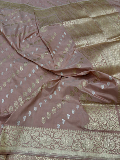 Pure Katan Silk Nilambari Buti Jaal Weaving Saree