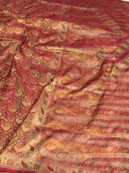 Dark Peach Handwoven Pure Banarasi Kora Silk Saree
