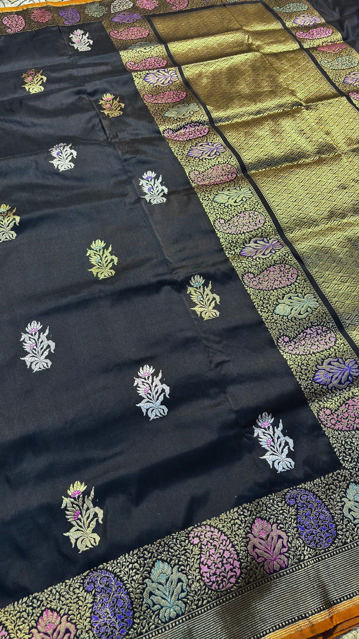 Black Banarasi Katan Silk Handwoven Saree