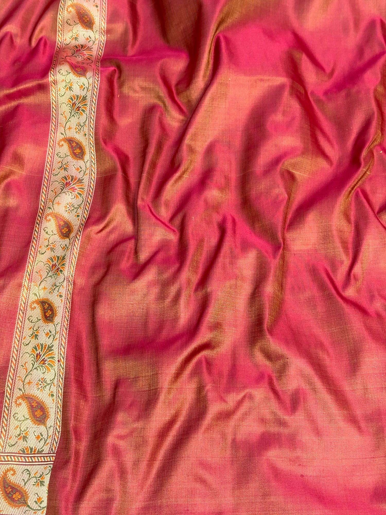 Dark Peach Handwoven Pure Banarasi Kora Silk Saree