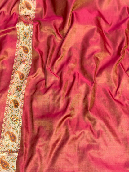 Dark Peach Handwoven Pure Banarasi Kora Silk Saree