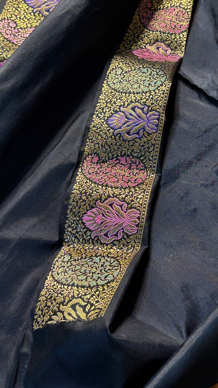 Black Banarasi Katan Silk Handwoven Saree