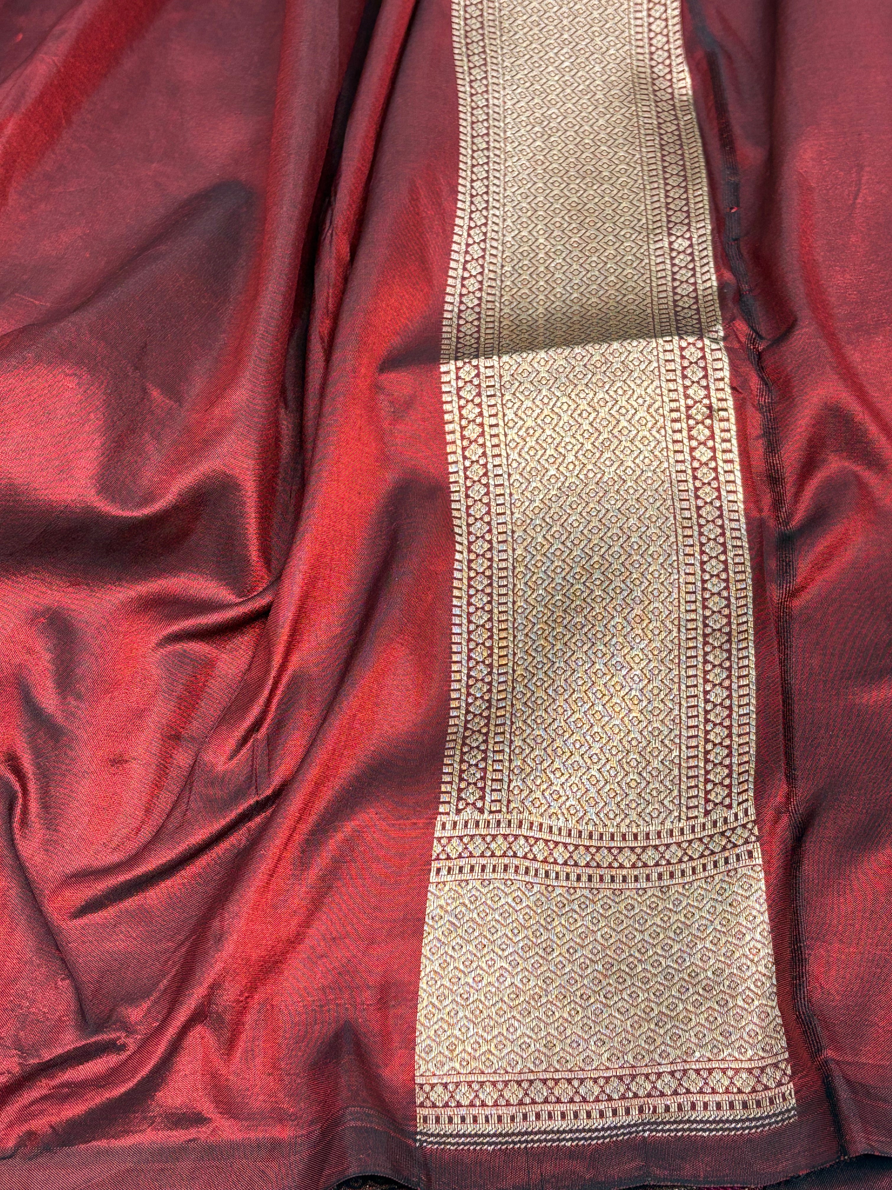 Wine Banarasi Pure Katan Silk Brocade Saree with Meenakari Work