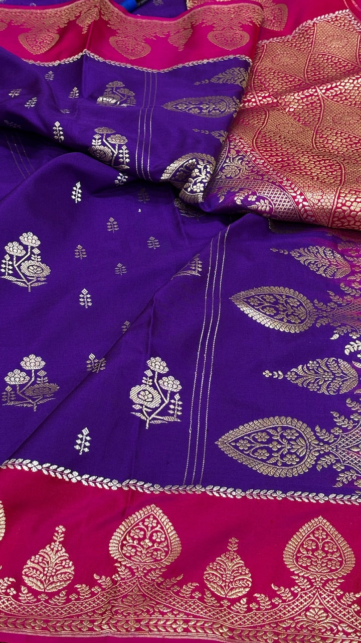 Purple Banarasi Katan Silk Handwoven Saree