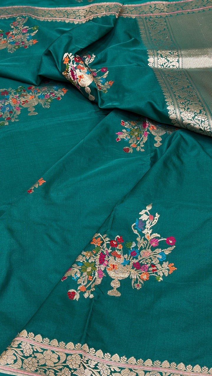 Teal Green Banarasi Katan Silk Handwoven Saree