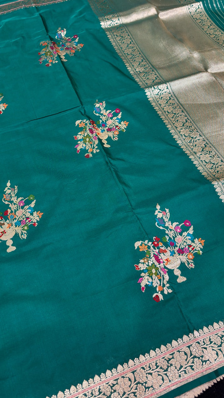 Teal Green Banarasi Katan Silk Handwoven Saree