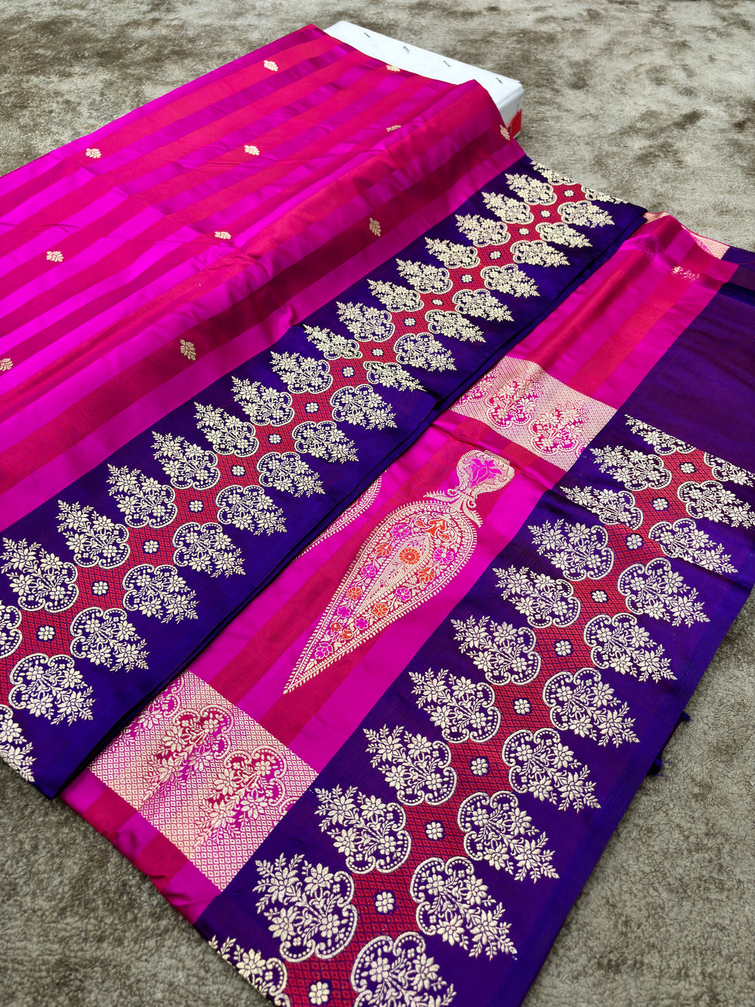 Pure Banarasi Katan Silk Saree with Kadhwa Pallu and  Satin Border