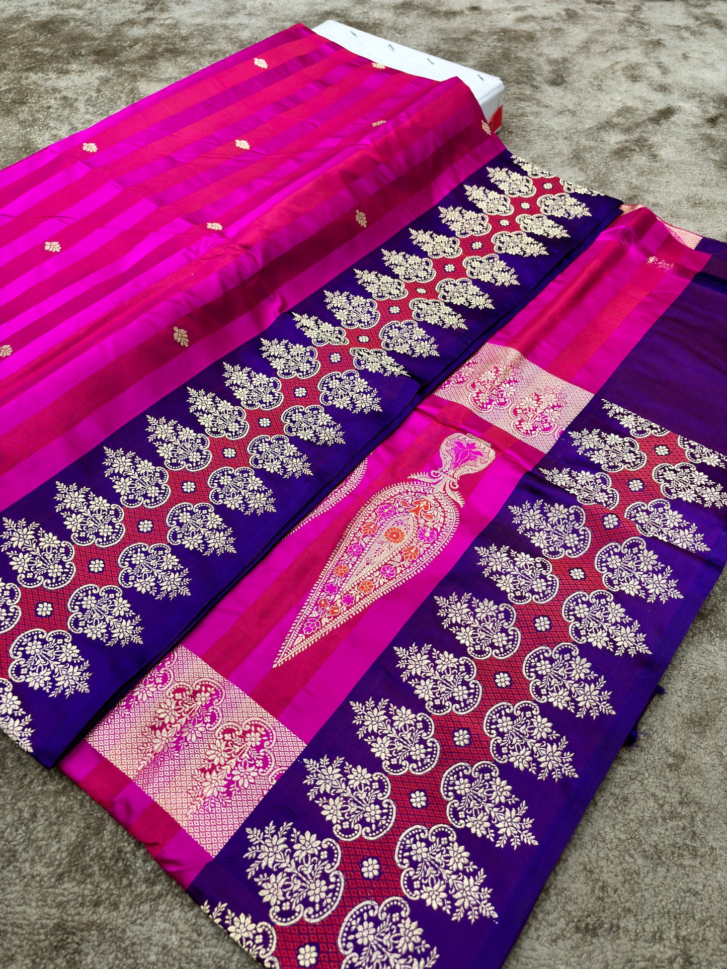 Pure Banarasi Katan Silk Saree with Kadhwa Pallu and  Satin Border