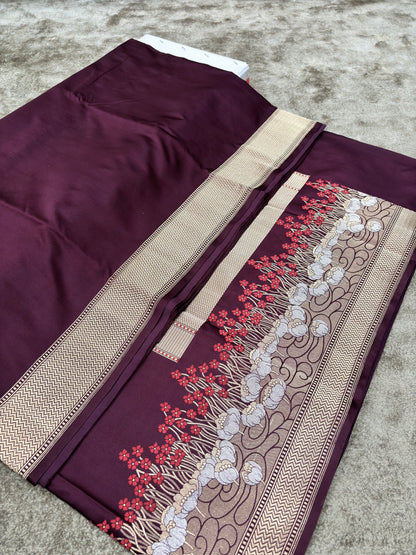 Pure Satin Silk Banarasi Kadhwa Saree with Minakari Border