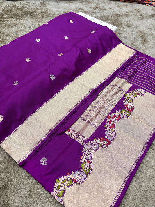 Pure Katan Silk Purple Banarasi Saree with Minakari Border