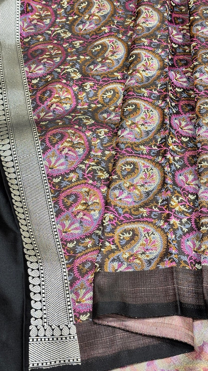 Black Pure Satin Silk Jamawar Handwoven Banarasi Saree