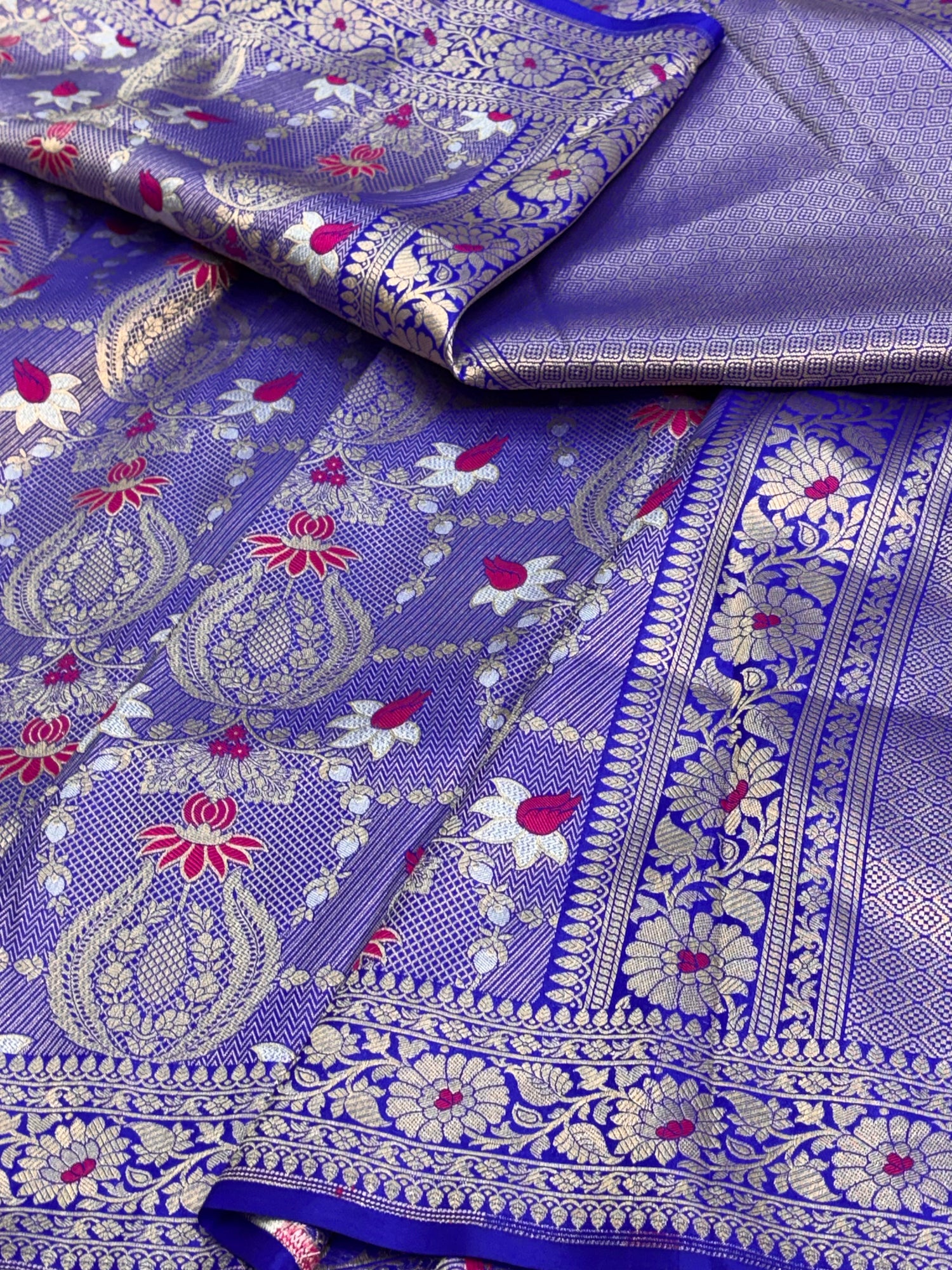 Royal Blue Banarasi Brocade Saree with Roopa Sona Meenakari Work