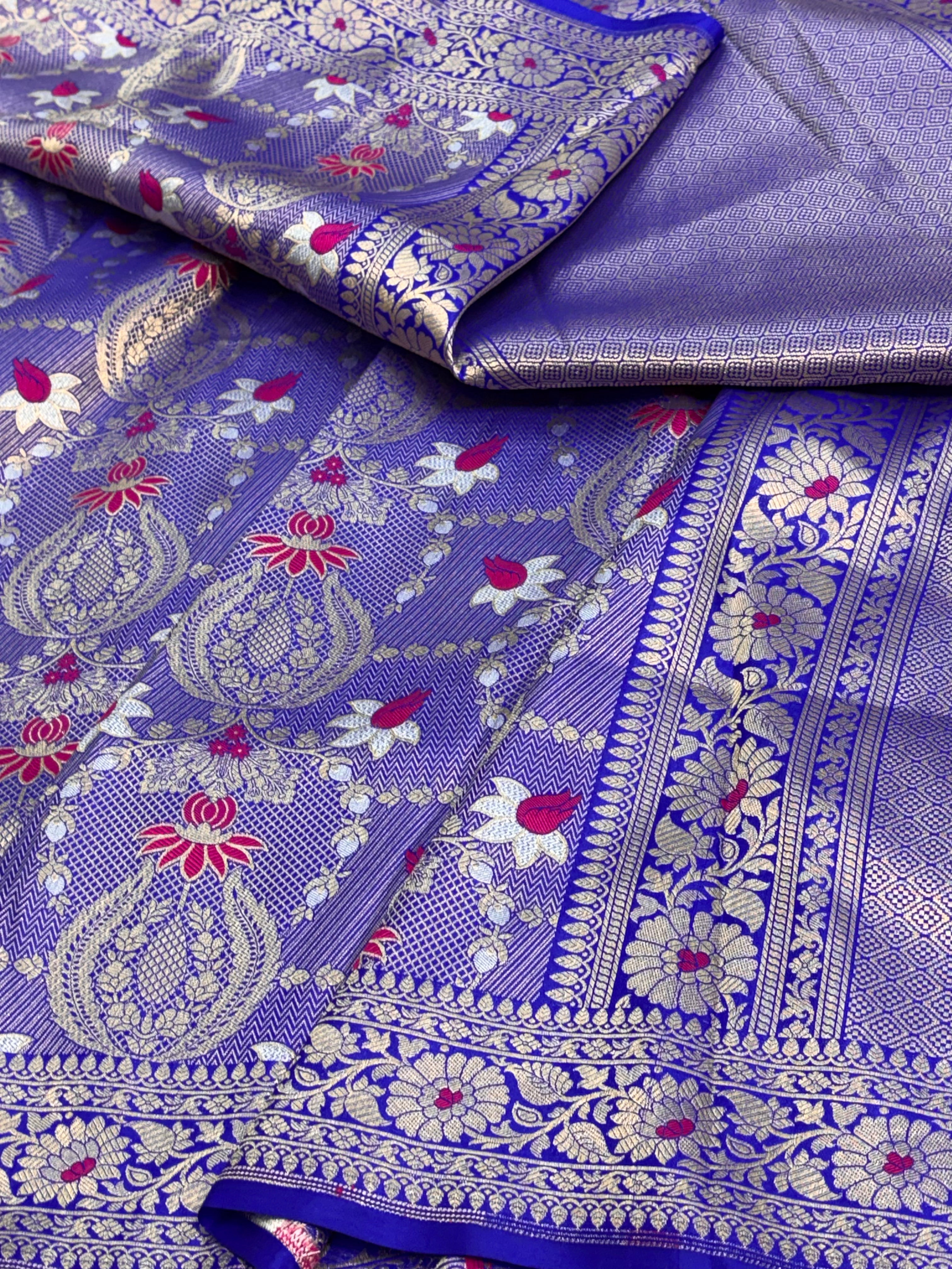 Royal Blue Banarasi Brocade Saree with Roopa Sona Meenakari Work