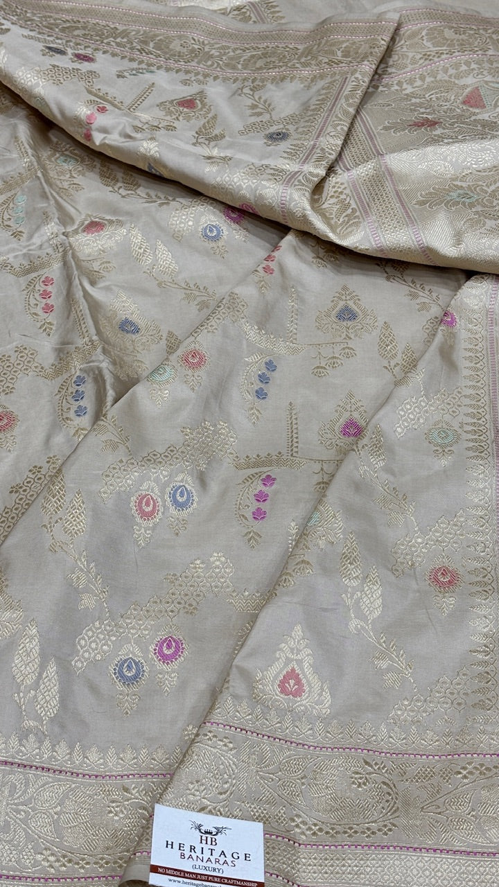 Ivory Banarasi Katan Silk Handwoven Saree