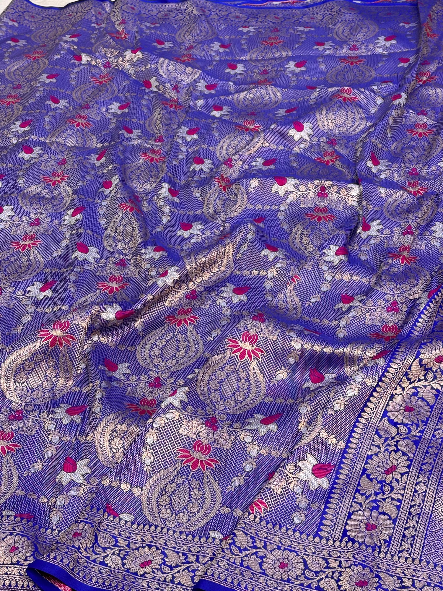 Royal Blue Banarasi Brocade Saree with Roopa Sona Meenakari Work