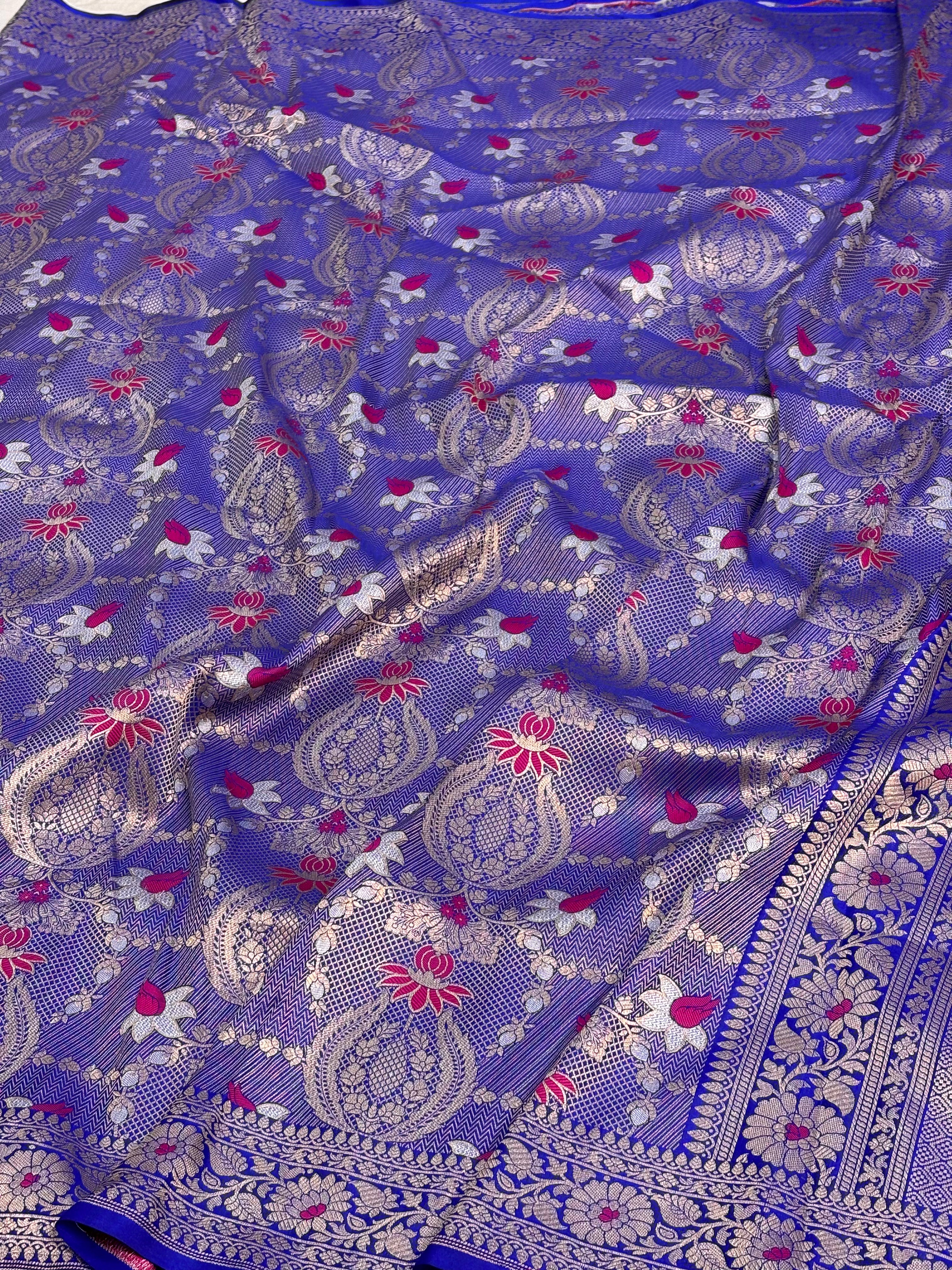 Royal Blue Banarasi Brocade Saree with Roopa Sona Meenakari Work