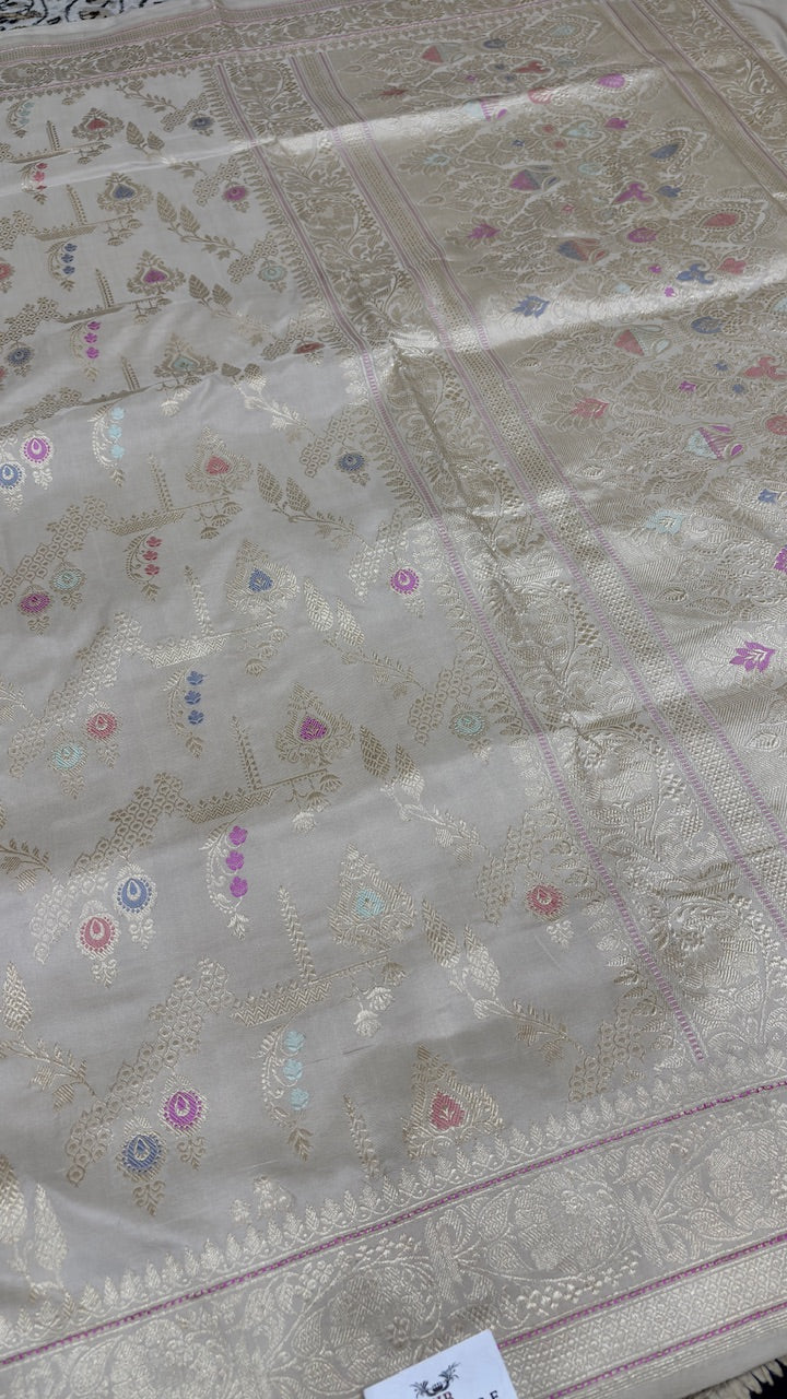 Ivory Banarasi Katan Silk Handwoven Saree