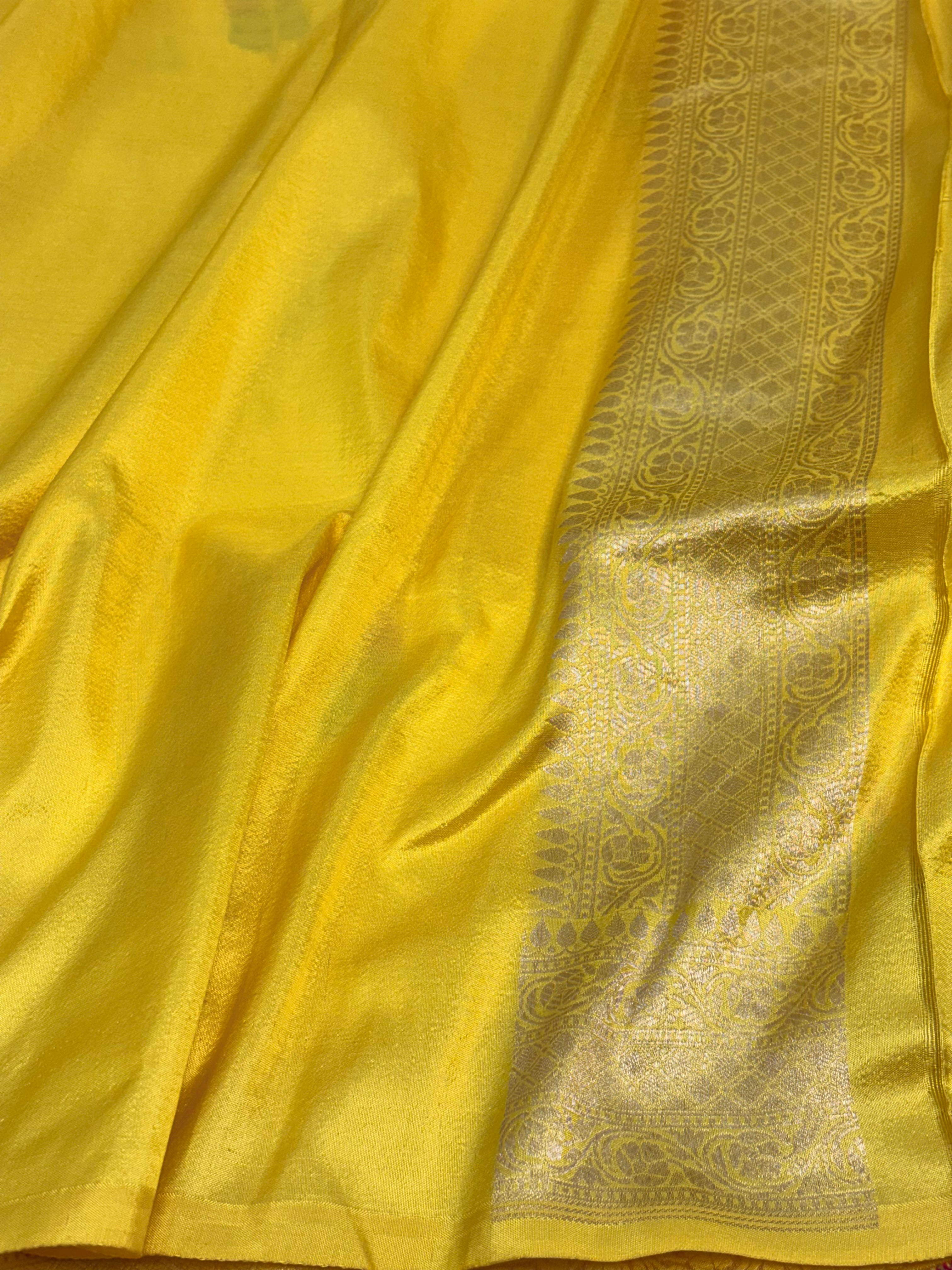 Yellow Tanchui Banarasi Saree with Araj Meenakari Motifs