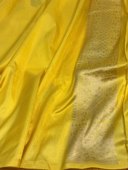 Yellow Tanchui Banarasi Saree with Araj Meenakari Motifs
