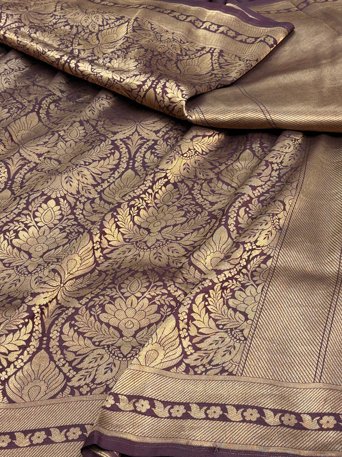 Wine Banarasi Pure Katan Silk Brocade Saree