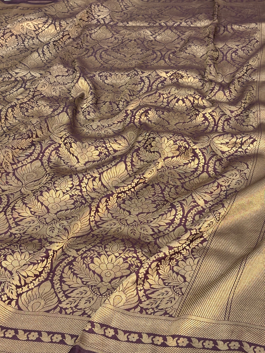 Wine Banarasi Pure Katan Silk Brocade Saree