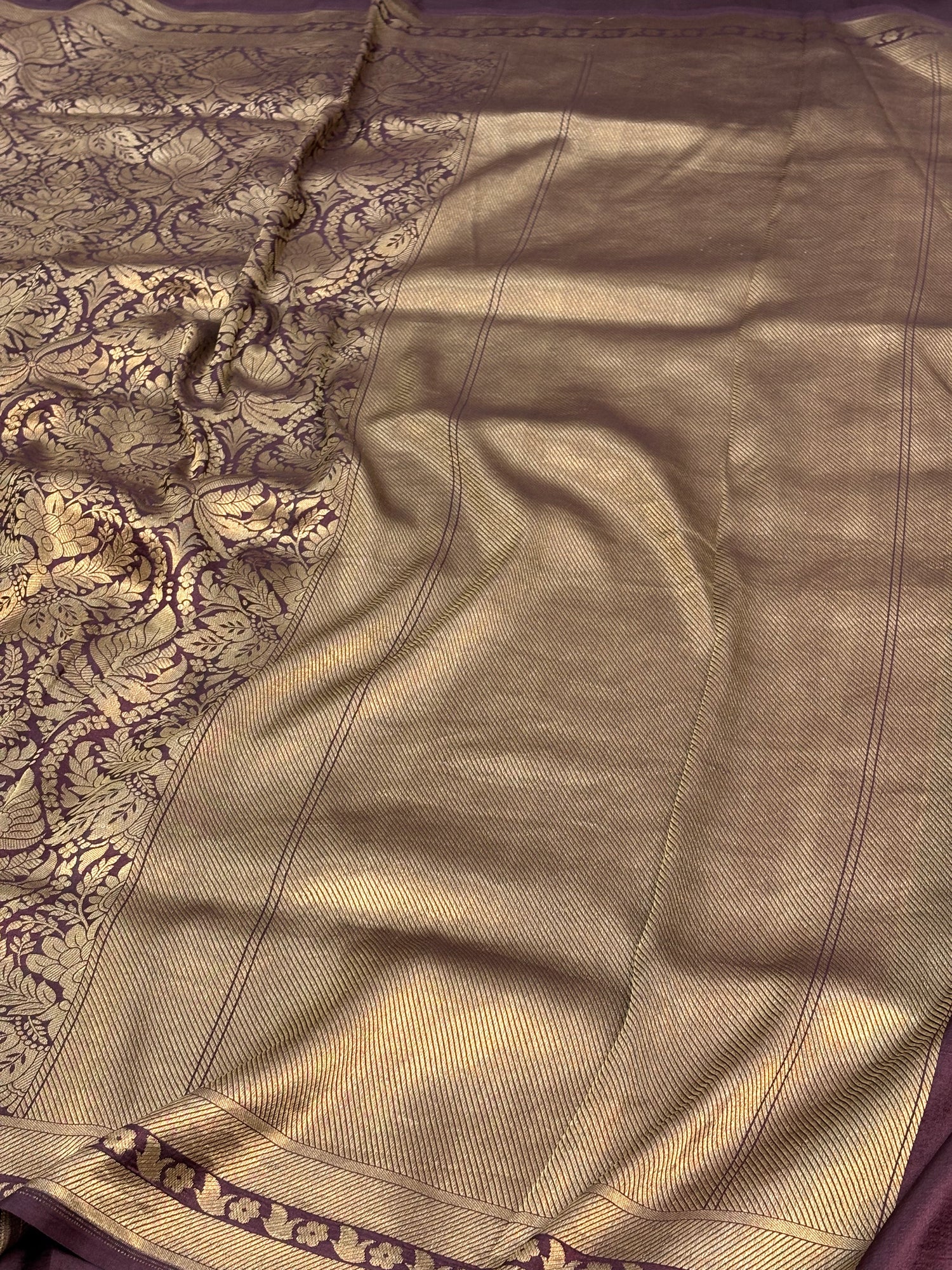 Wine Banarasi Pure Katan Silk Brocade Saree