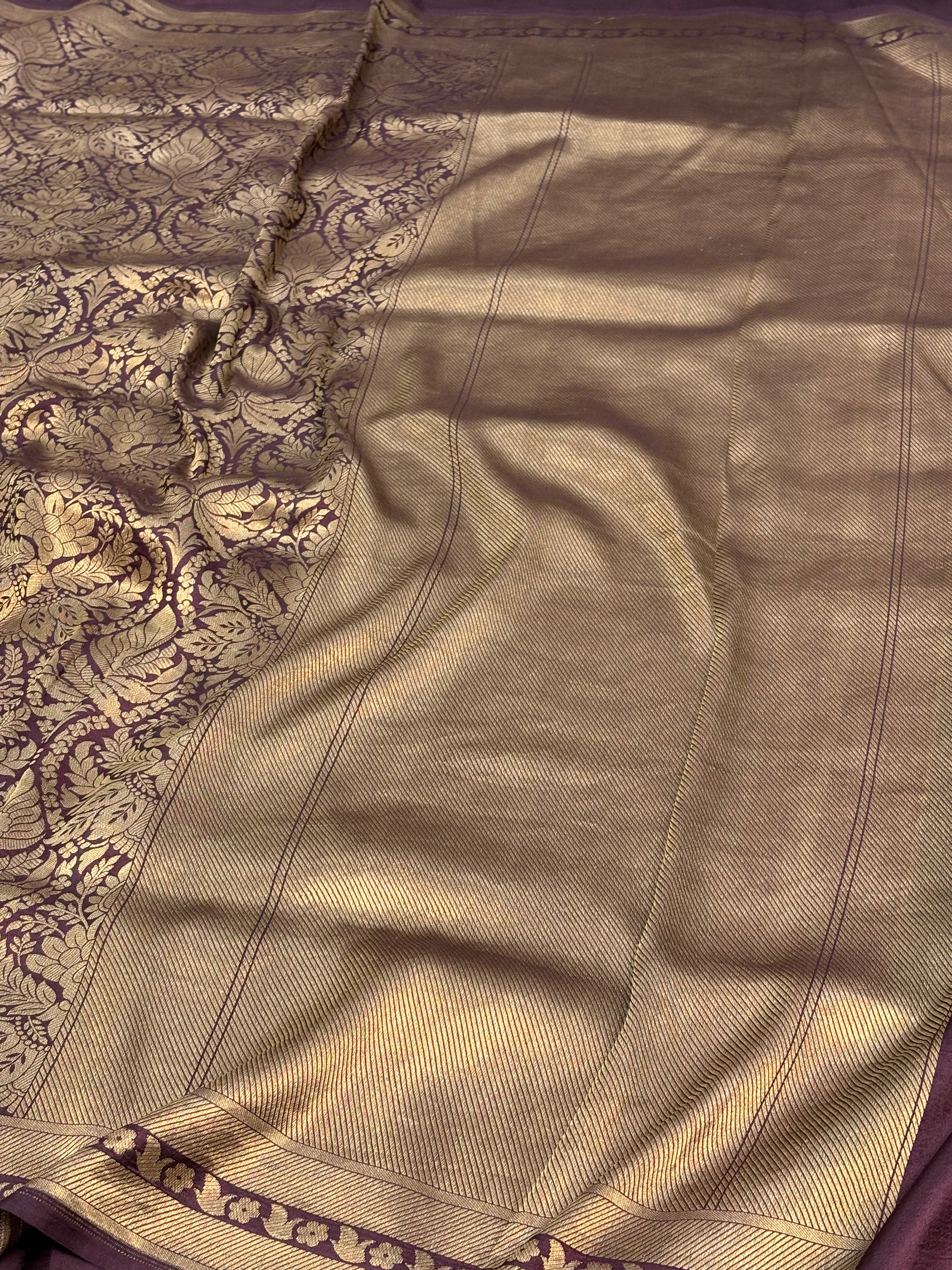 Wine Banarasi Pure Katan Silk Brocade Saree