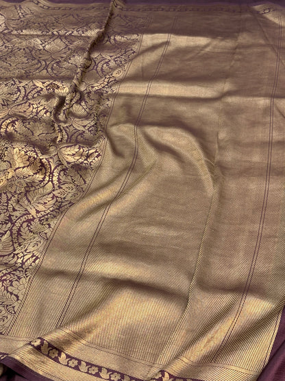 Wine Banarasi Pure Katan Silk Brocade Saree
