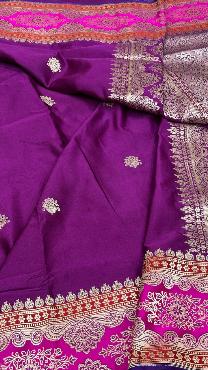Purple Pure Satin Silk Handwoven Banarasi Saree