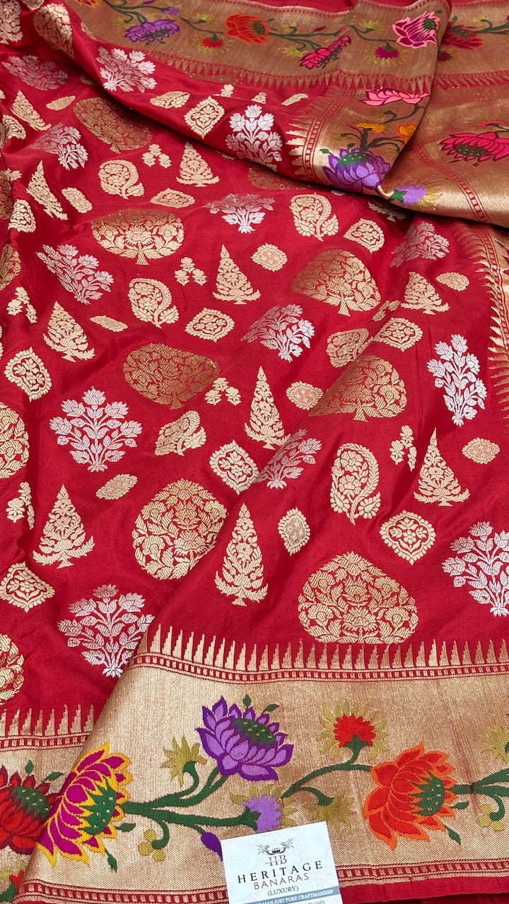 Red Banarasi Katan Silk Handwoven Saree